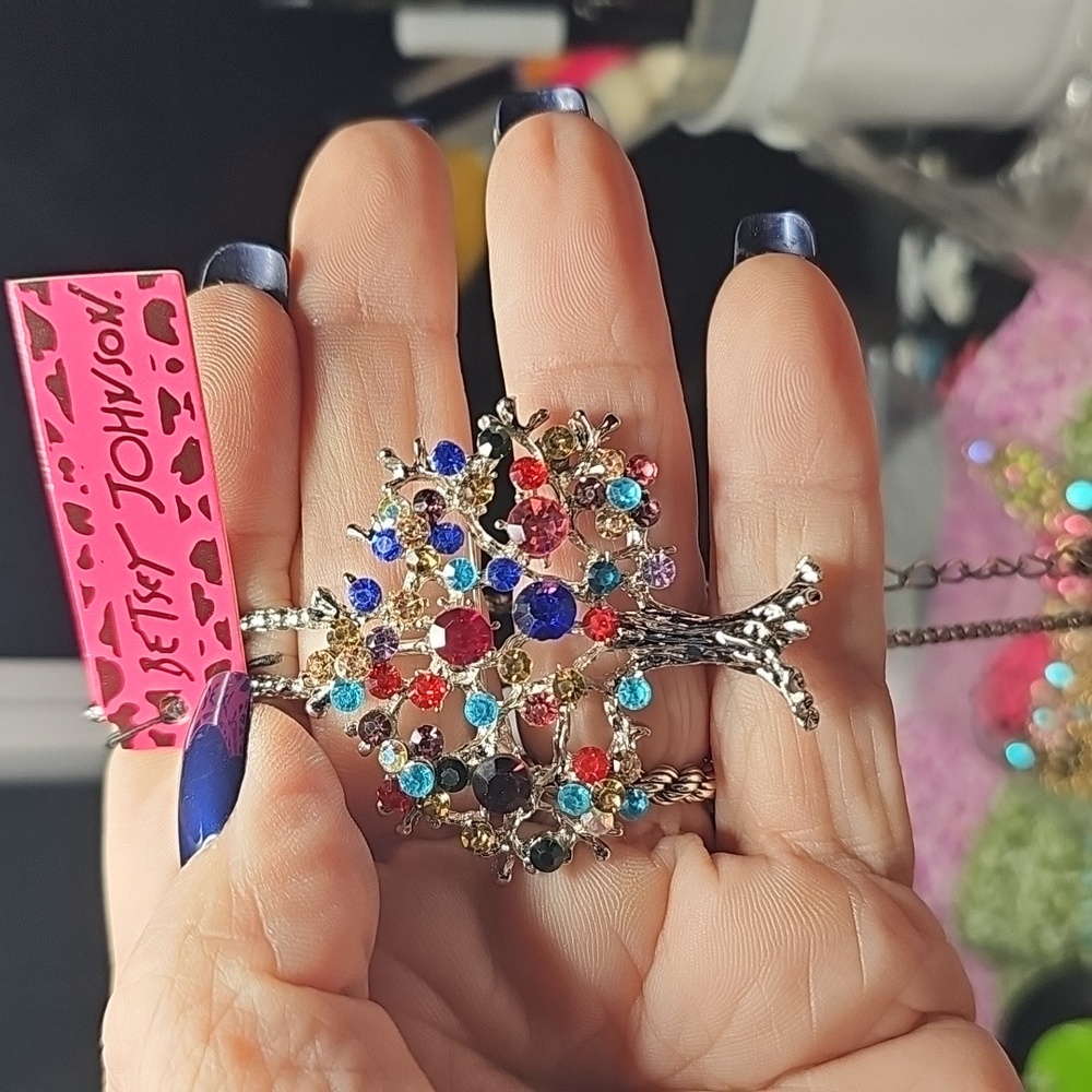 Betsey Johnson Multicolor Tree Pendant Necklace & Brooch